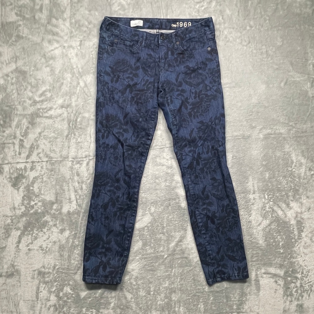 Gap Always Skinny Jeans Women 27R Blue Floral Rose Print 1969 Denim‎ Stretch